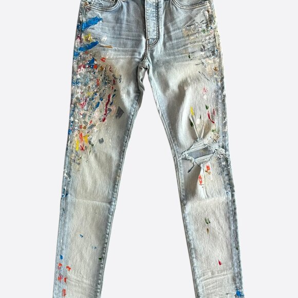 Amiri Light Indigo Distressed Painter Jeans - Picture 1 of 4